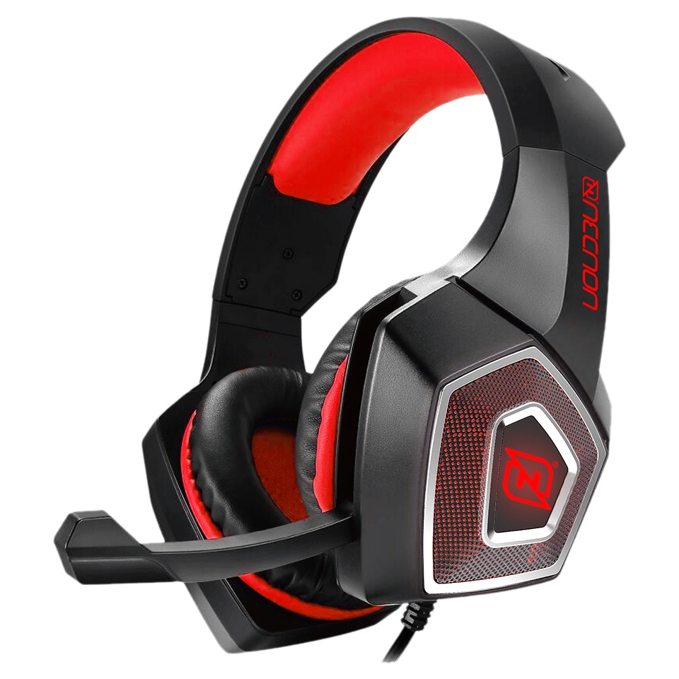 Necnon Audífonos Gamer NBHG-DRAGON, Alámbrico, 3.5mm, Negro/Rojo