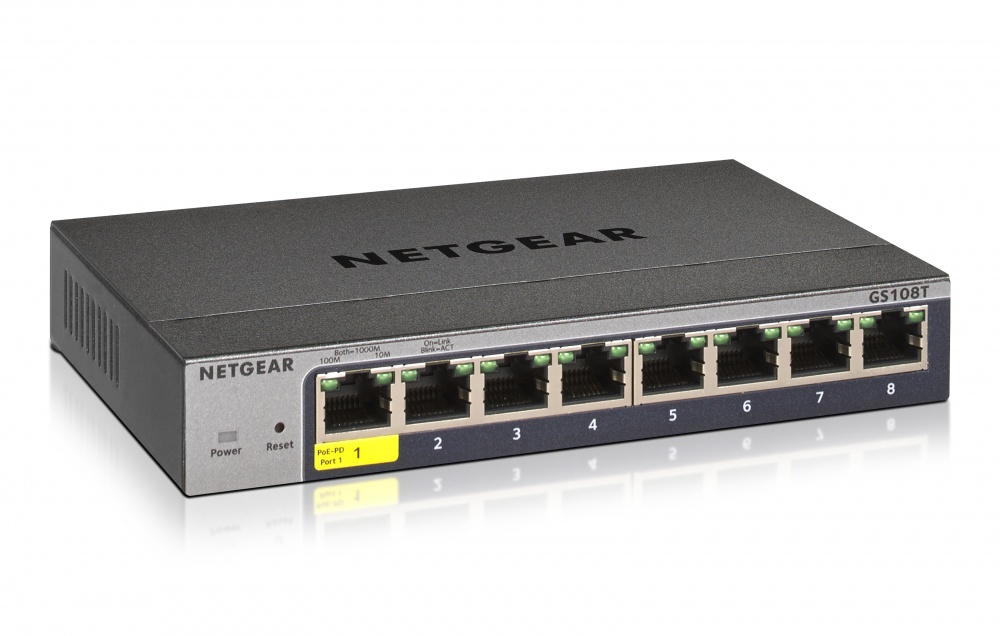 Switch Netgear Gigabit Ethernet GS108T, 8 Puertos 10/100/1000Mbps, 16 Gbit/s, 8000 Entradas - Administrable