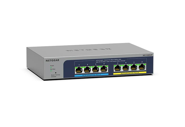 Switch Netgear Multi-Gigabit Ethernet MS108EUP-100NAS, 8 Puertos PoE 100/1000/2500Mbps, 230W, 40 Gbit/s, 16.000 Entradas - Administrable