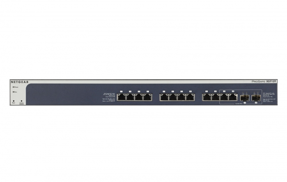 Switch Netgear 10G Ethernet XS712T, 12 Puertos 10G, 2 Puertos SFP+, 240 Gbit/s, 32000 Entradas - Administrable