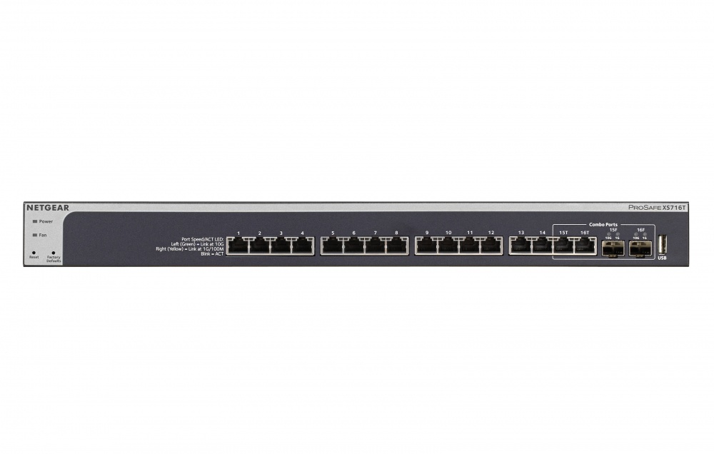 Switch Netgear XS716T, 16 Puertos 10G, 2 Puertos SFP+, 320 Gbit/s, 16.000 Entradas - Administrable