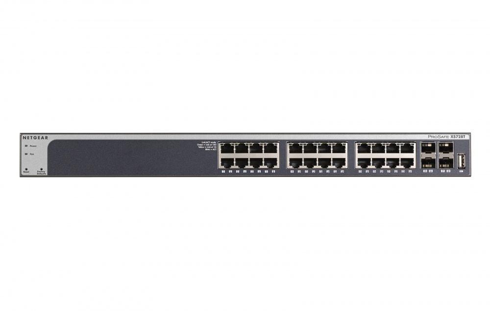 Switch Netgear Prosafe XS728T, 24 Puertos 10G + 4 Puertos SFP+, 560 Gbit/s, 16.000 Entradas - Administrable