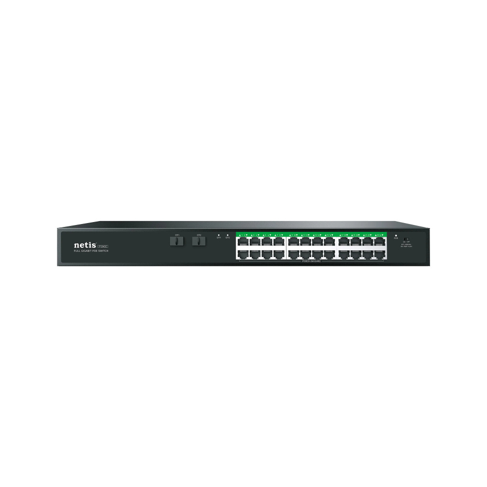 Switch Netis P124GC, 24 Puertos Gigabit Ethernet 10/100/1000 24 x PoE 375W, 2 Puertos SFP, 52 Gbit/s, 8000 Entradas, No Administrado
