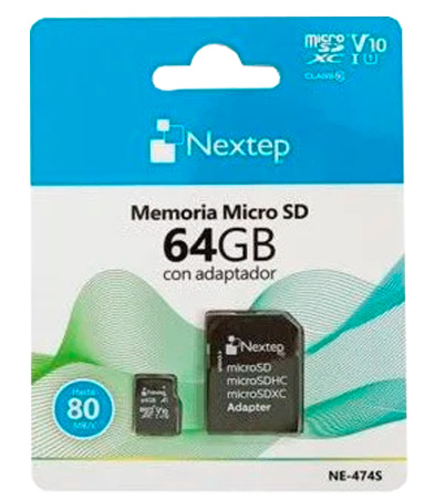 Memoria Flash Nextep NE-474S, 64GB MicroSDXC UHS-I Clase 10, con Adaptador