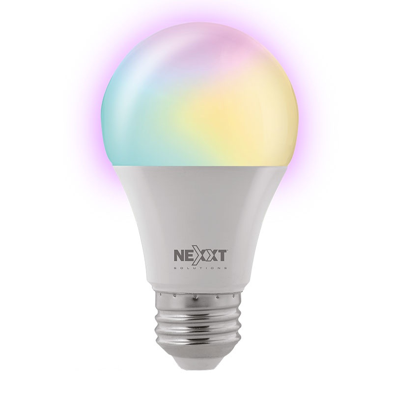 Nexxt Solutions Foco Regulable LED Inteligente A19, WiFi, RGB, Base E26/E27, 9W, 800 Lúmenes, Blanco, Ahorro de 85% vs Foco Tradicional 60W - 4 Piezas
