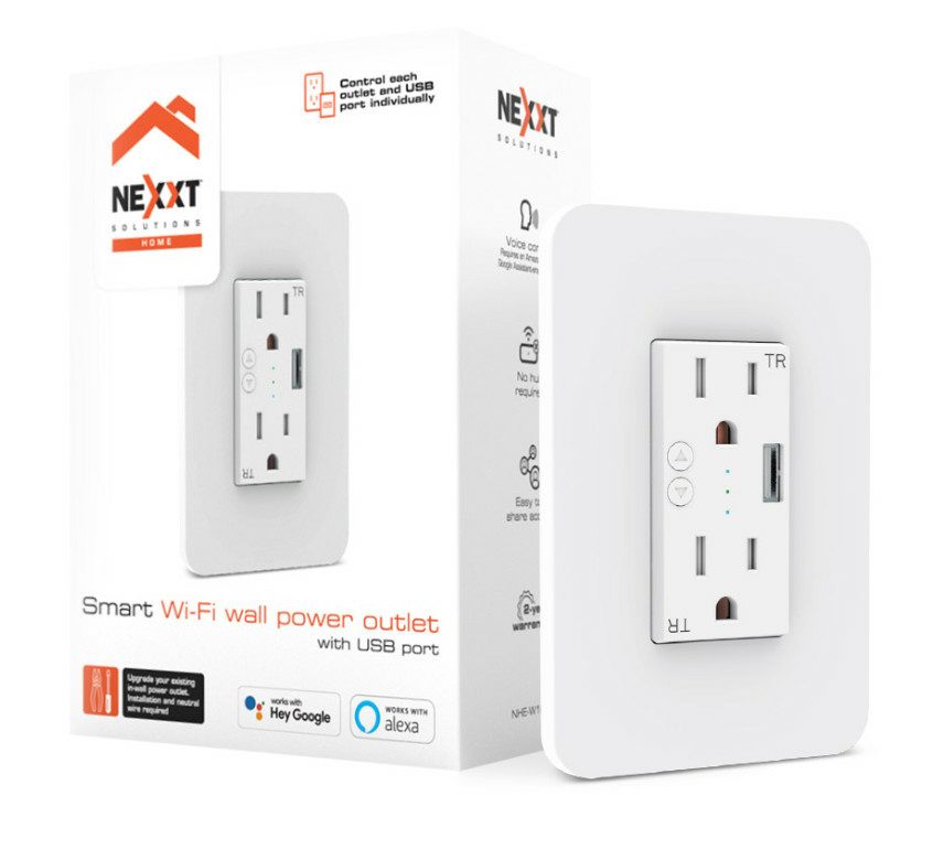 Nexxt Solutions Tomacorriente Inteligente NHE-W100, 2 Enchufes, 1x USB-A, 110 - 240V, 15A, Blanco