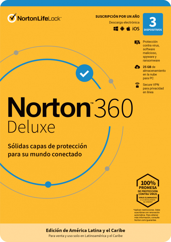 Norton 360 Deluxe/Total Security, 3 Usuarios, 1 Año, Windows/Mac ― Producto Digital Descargable