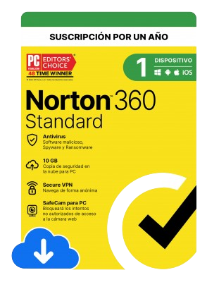 Norton Lifelock 360 Estándar, 1 Licencia, 1 Año, Windows/Mac ― Producto Digital Descargable