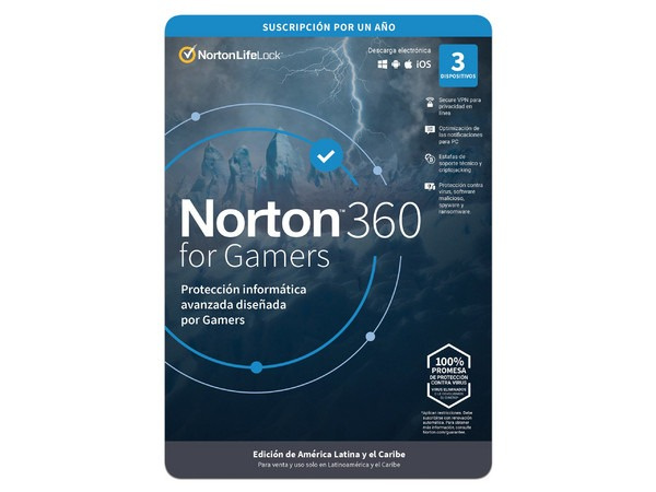 Norton Lifelock 360 For Gamers, 3 Licencias, 1 Año, Windows/Mac ― Producto Digital Descargable