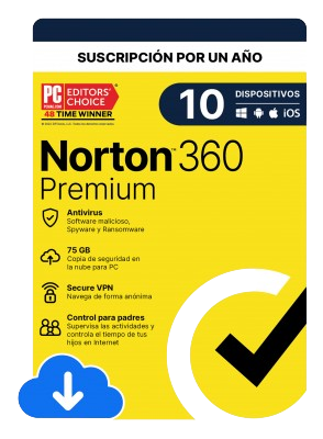 Norton Lifelock 360 Premium, 10 Licencias, 1 Año, Windows/Mac ― Producto Digital Descargable