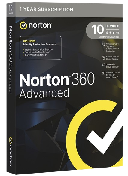 Norton Lifelock 360 Advanced, 10 Licencias, 1 Año, Windows/Mac ― Producto Digital Descargable