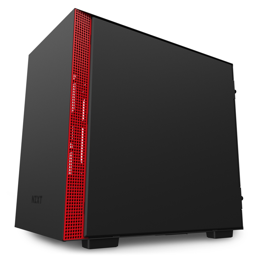 Gabinete NZXT H210i Matte Black Red con Ventana RGB, Mini Tower, Mini-ITX, USB 3.2, sin Fuente, 2 Ventiladores Aer F Instalados, Negro/Rojo