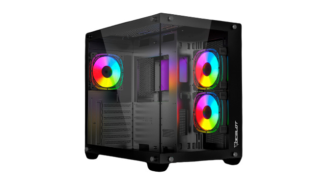 Gabinete Ocelot Gaming A-CUBE 1, Midi-Tower, ATX/Micro-ATX/Mini-ITX, USB 2.0/3.0, sin Fuente, 3 Ventiladores Instalados, Negro