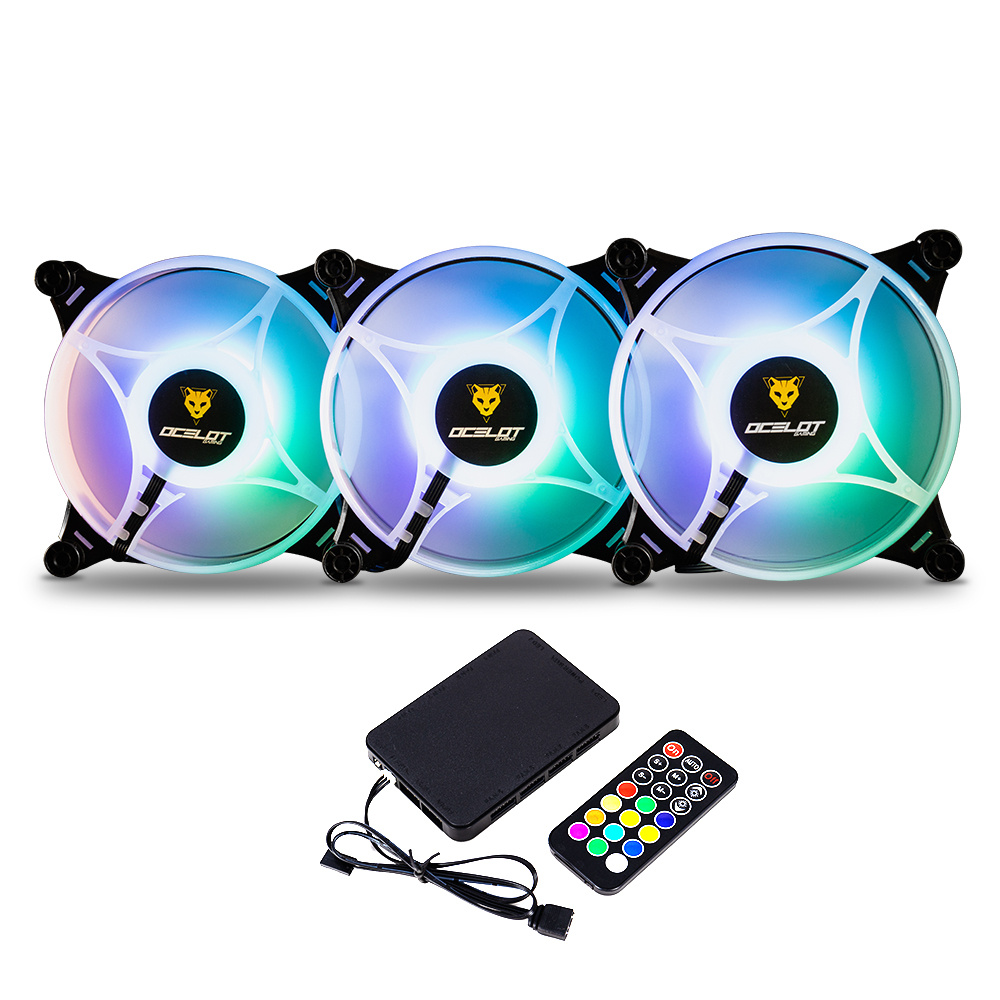 Ventilador Ocelot Gaming OFKIT-2, 3x 120mm, 1200RPM, ARGB, Negro 
