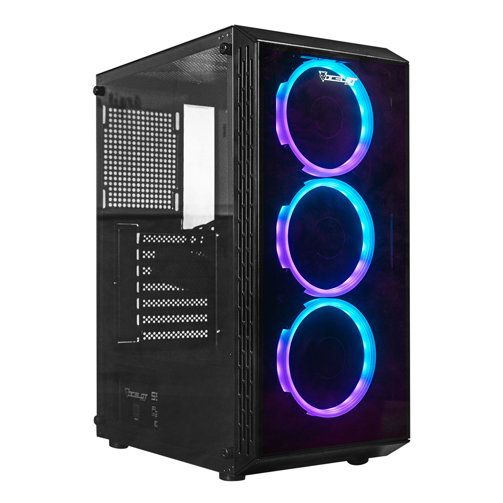 Gabinete Ocelot Gaming OG-C E1, Midi-Tower, ATX/Micro-ATX/Mini-ITX, USB 2.0/3.0, sin Fuente, sin Ventiladores Instalados, Negro 