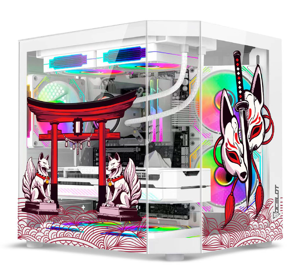 Gabinete Ocelot Gaming WHITE KITSUNE, Midi-Tower, Micro-ATX/Mini-ITX, USB 2.0/3.0, sin Fuente, 3 Ventiladores Instalados, Blanco