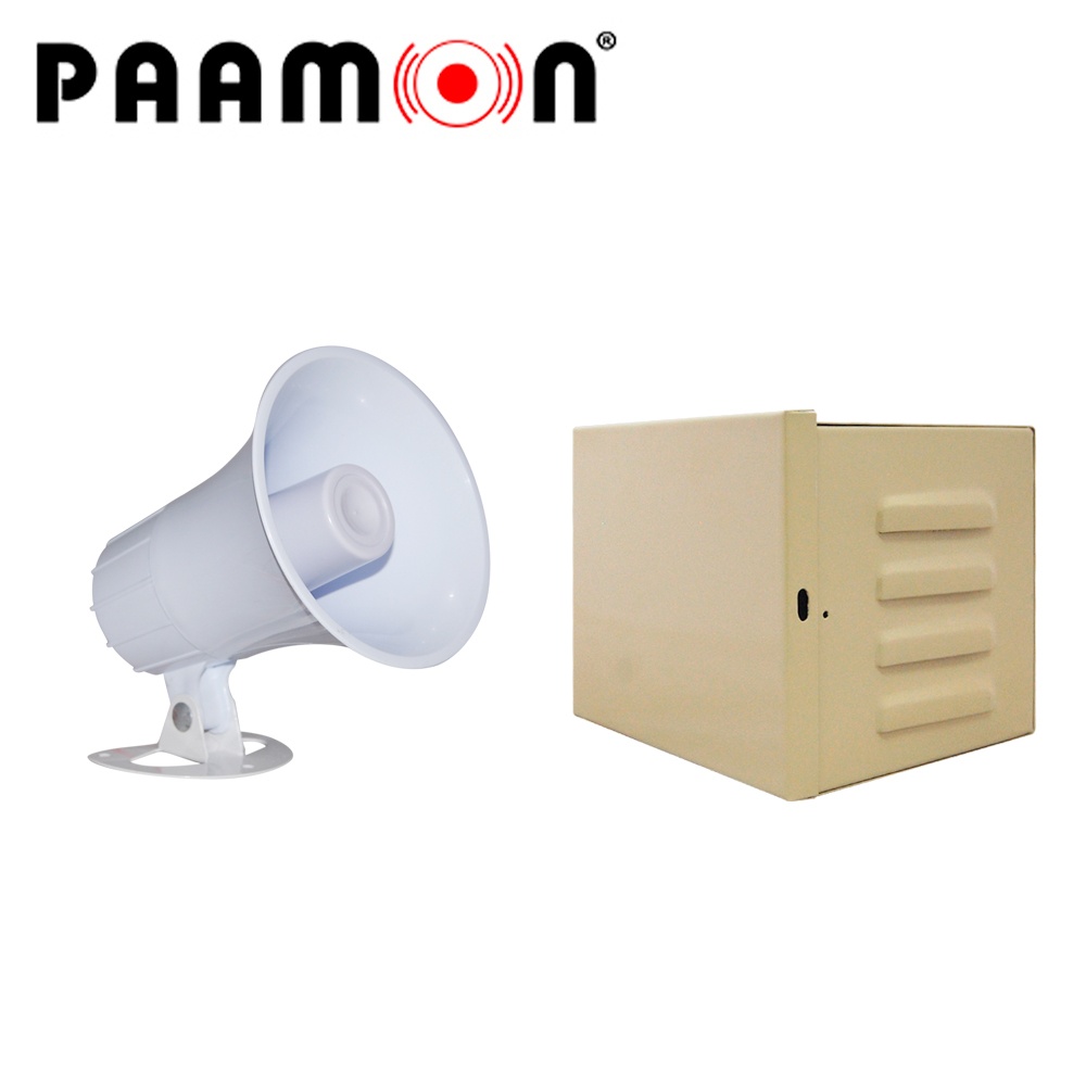 Paamon Sirena para Exterior PAM-SRE15W, Alámbrico, 2 Tonos, 102dB, Blanco, con Gabinete LINCE12