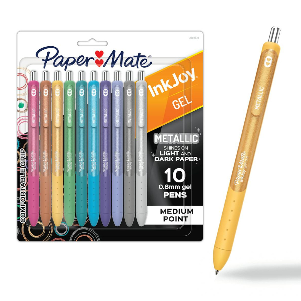 Paper Mate Bolígrafo de Gel Inkjoy, Punto Fino 0.7mm, Multicolor, 10 Piezas