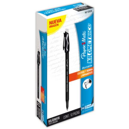 Paper Mate Bolígrafo Eraser Mate, Punto Mediano, Paquete de 12 Piezas, Negro