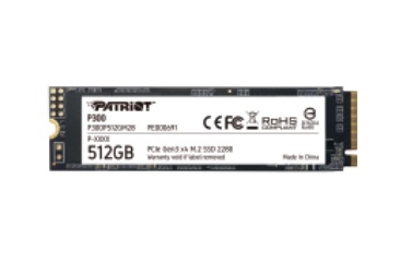 SSD Patriot P300 NVMe, 512GB, M.2, 1200 MB/s Escritura, 1700 MB/s Lectura, PCI Express 3.0 