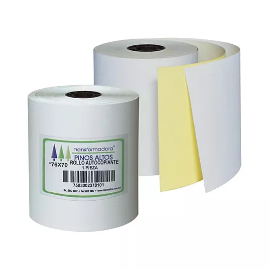 PCM Rollo de Papel Autocopia, 70 x 76mm, Blanco/Amarillo, 50 Rollos
