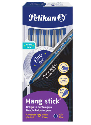 Pelikan Bolígrafo Hang Stick, Punto Fino 0.7mm, Azul, 12 Piezas