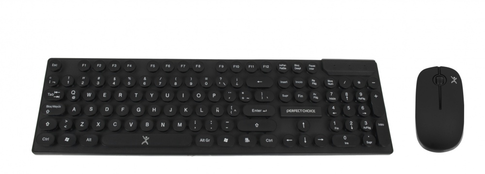Kit de Teclado y Mouse Perfect Choice Black Round, Inalámbrico, USB, Negro (Español)
