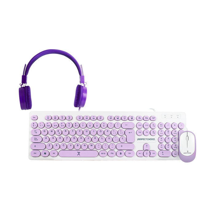 Kit de Teclado y Mouse Perfect Choice Farben 3 en 1, Alámbrico, USB, Morado (Español)