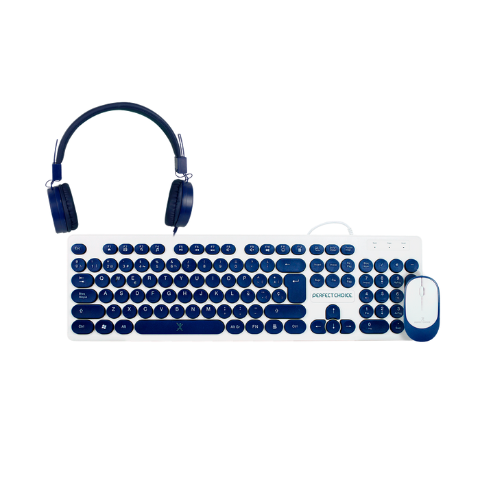 Kit de Teclado y Mouse Perfect Choice Farben 3 en 1, Alámbrico, USB, Azul, Español