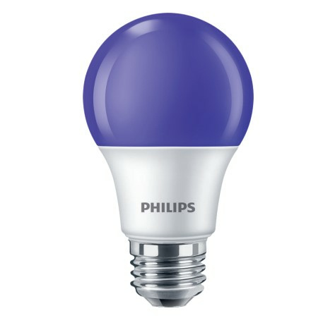 Philips Foco LED 8A19, Púrpura, Base E26, 8W, 120 Lúmenes, Blanco