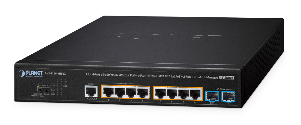 Switch Planet AVS-4210-8HP2X, 8 Puertos Gigabit Ethernet 10/100/1000 8 x PoE+ 240W 4 x PoE+ 240W, 56 Gbit/s, 16000 Entradas, Administrado