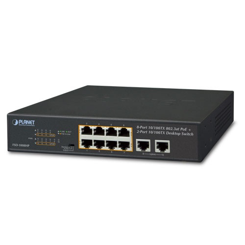 Switch Planet Fast Ethernet FSD-1008HP, 8 Puertos PoE+ 10/100Mbps + 2 Puertos Uplink, 2Gbit/s, 1000 Entradas - No Administrable