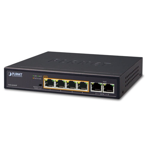 Switch Planet Fast Ethernet FSD-604HP, 4 Puertos PoE+ 10/100 + 2 Puertos SFP, 1.2 Gbit/s, 2000 Entradas - No Administrable