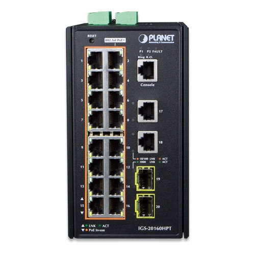 Switch Planet Gigabit Ethernet IGS-20160HPT, 16 Puertos 10/100/1000Mbps + 2 Puertos SFP, 40 Gbit/s, 8000 Entradas - Administrable