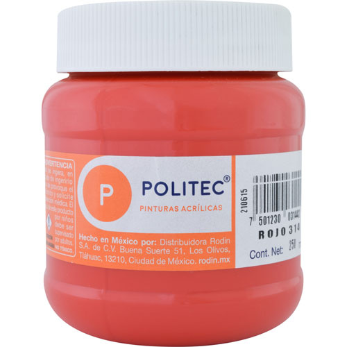 Politec Pintura Acrílica Mate para Arte Línea 300, 250ml, Rojo, No. 314