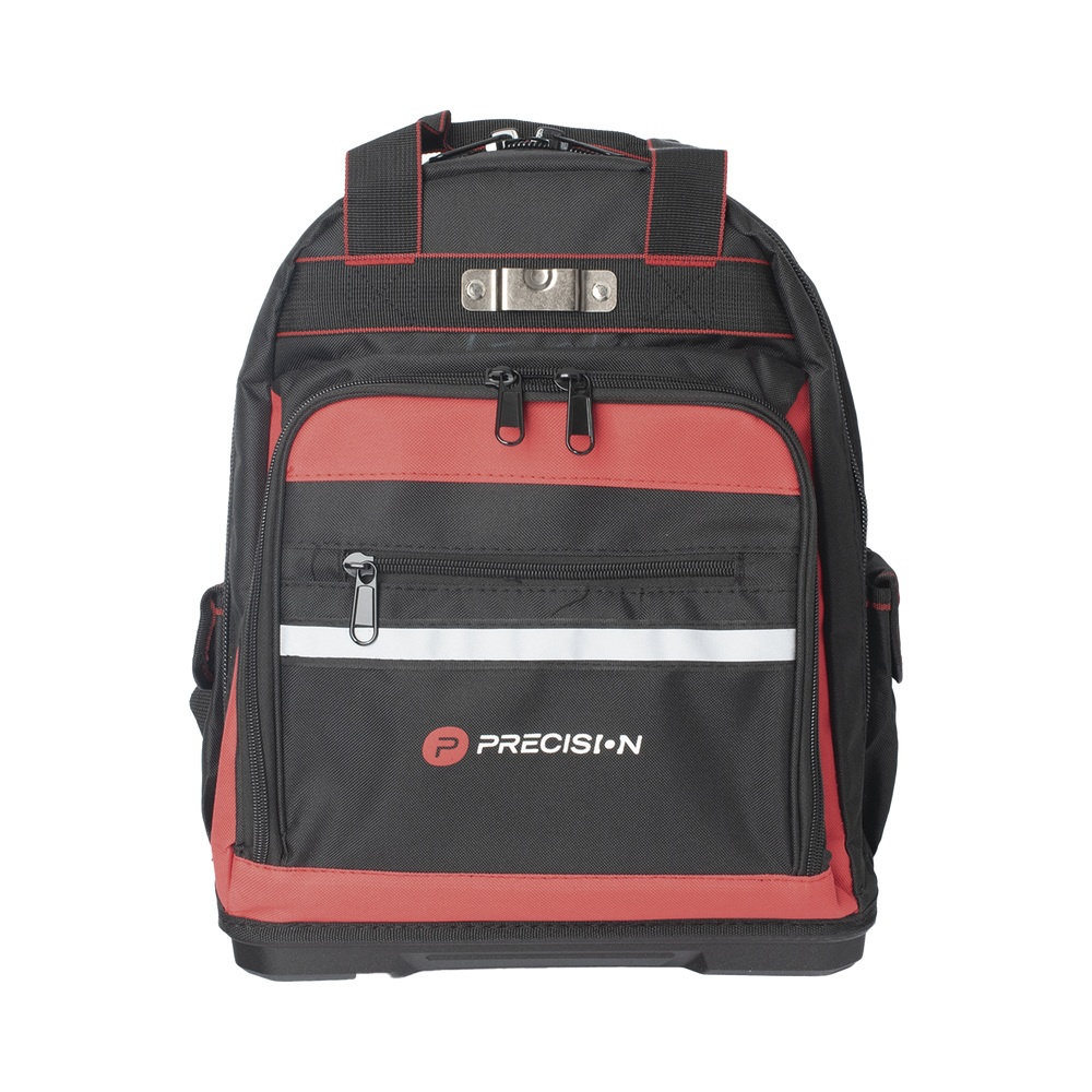 Precision Mochila para Herramienta PST-H07-003, 15 Compartimentos, Negro/Rojo