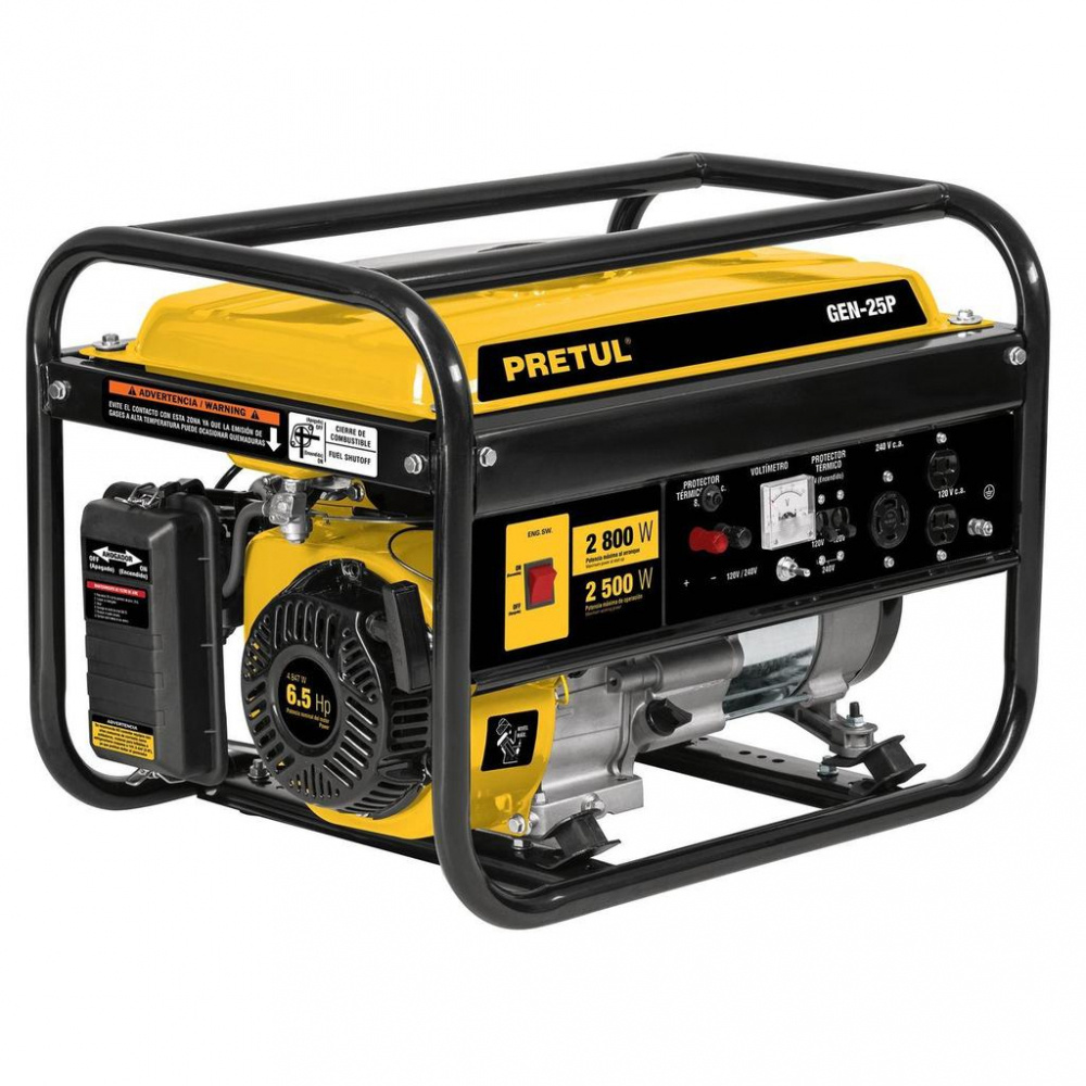 Pretul Generador de Gasolina Portátil GEN-25P, 2500W, 120 - 240V, 15 Litros, Negro/Amarillo