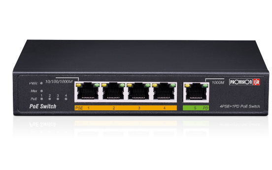 Switch Provision-ISR Gigabit Ethernet PoES-0460G+1G(HPD), 4 Puertos PoE 10/100/1000 + 1 Puerto Giga 1Gbps PD Uplink, 2.000 Entradas -  No Administrable