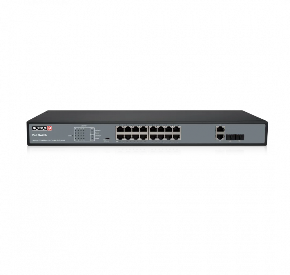 Switch Provision-ISR PoES-16250C+2Combo, 16 Puertos Fast Ethernet 10/100 16 x PoE Activo 250W, 2 Puertos SFP, 7.2 Gbit/s, 16000 Entradas, No Administrado