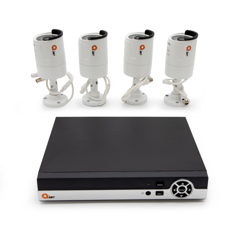 Qian Kit de Vigilancia QKC4D41903 de 4 Cámaras CCTV Bullet y 4 Canales, con Grabadora