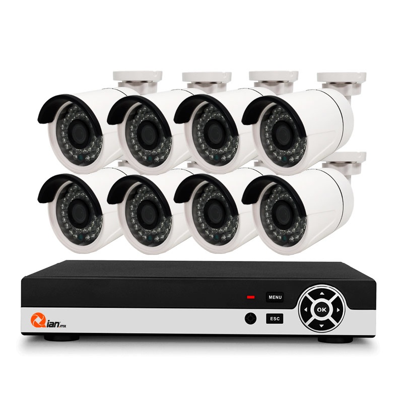 Qian Kit de Vigilancia QKC8D81901 de 8 Cámaras CCTV Bullet y 8 Canales, con Grabadora