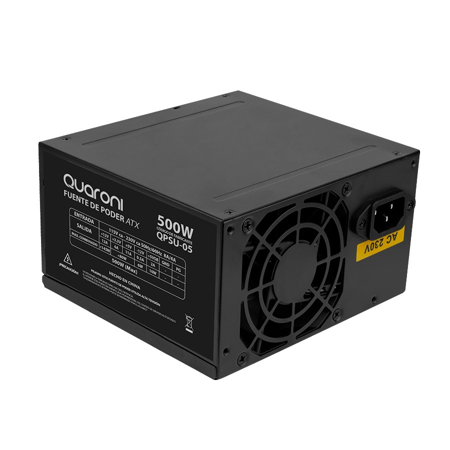 Fuente de Poder Quaroni QPSU-05 ATX, 24-pin ATX, 80mm, 500W