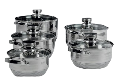 Queen Sense Batería de Cocina SAA003-01, Acero Inoxidable, Antiadherente, 10 Piezas