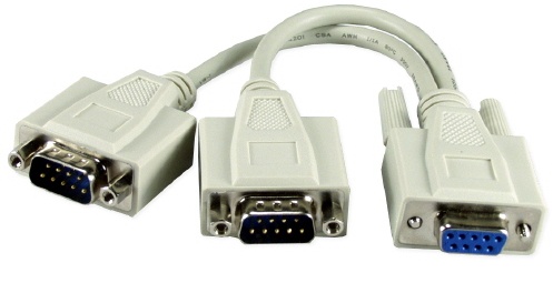 QVS Cable Serial DB9 Macho - 2x DB9 Hembra, 20cm, Blanco