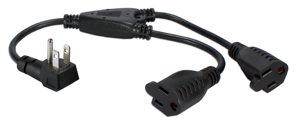 QVS Cable de Poder NEMA 5-15P Macho - 2x NEMA 5-15R Hembra, 30cm, Negro - 6 Piezas