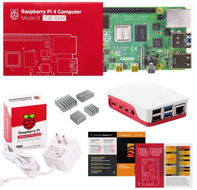 Raspberry Placa de Desarrollo Pi 4, WiFi, 1GB RAM, 2x USB 2.0, 2x USB 3 ...
