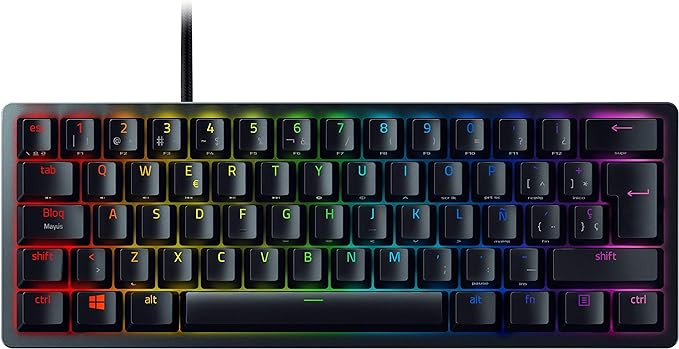 Teclado Gamer Razer Huntsman Mini 60% RGB, Mecánico, Switch Óptico Purple, Alámbrico, Negro (Español)