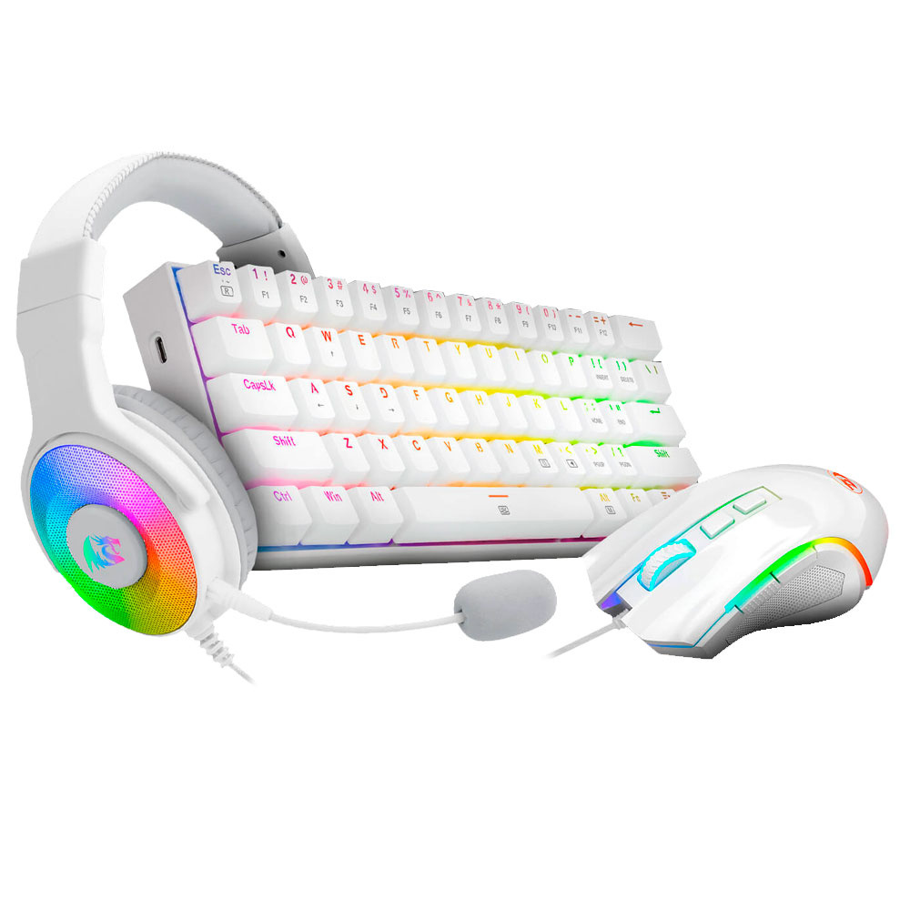 Kit Gamer de Teclado/Mouse/Audífonos Redragon S129W, Alámbrico, USB/3.5mm, Blanco (Inglés)