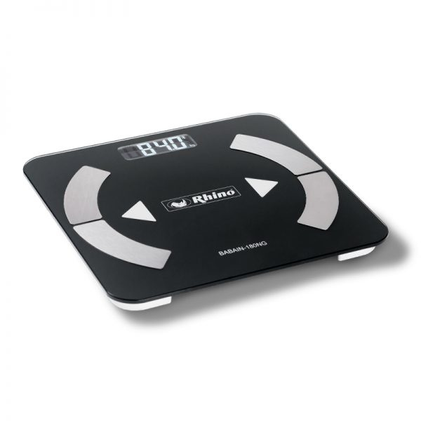 Báscula Corporal Inteligente Rhino BABAIN-180NG, Android/iOS, hasta 180Kg, Negro, Medición de IMC/Grasa Corporal/TMB/Agua Corporal