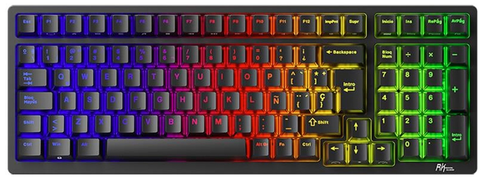 Teclado Gamer RK Royal Kludge RK98 LED RGB 96%, Teclado Mecánico, Switch Brown, Inalámbrico, USB/Bluetooth, Negro, Español 